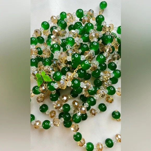 #150 Elegant Green and Gold Beaded Bracelet In Butterfly Charm - Picture 4 of 6